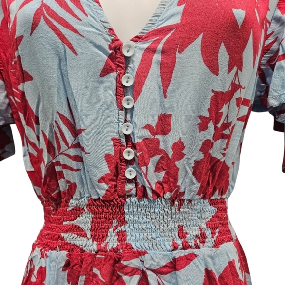 0069 Abel the Label Dress Tropical Blue Pink Floral High Low Midi Flounce XS - Picture 3 of 15